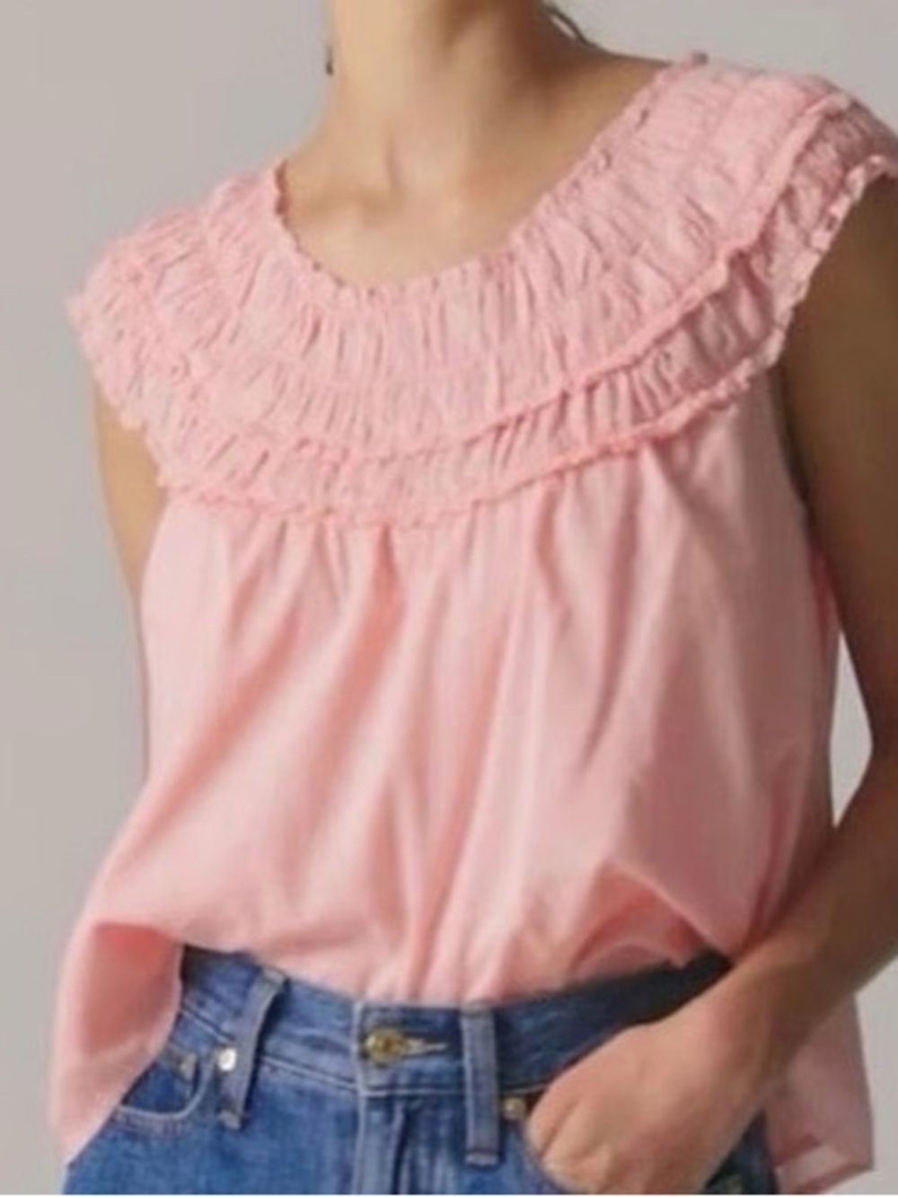 J. Crew Smocked Ruffle Blouse in Soft Coral size XS